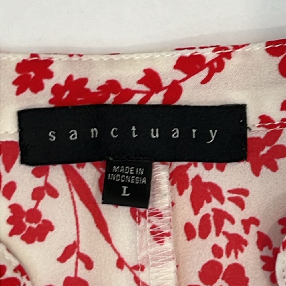 Sanctuary Red Sleeveless Button Down Blouse White Floral Tank Top Large - Picture 10 of 13